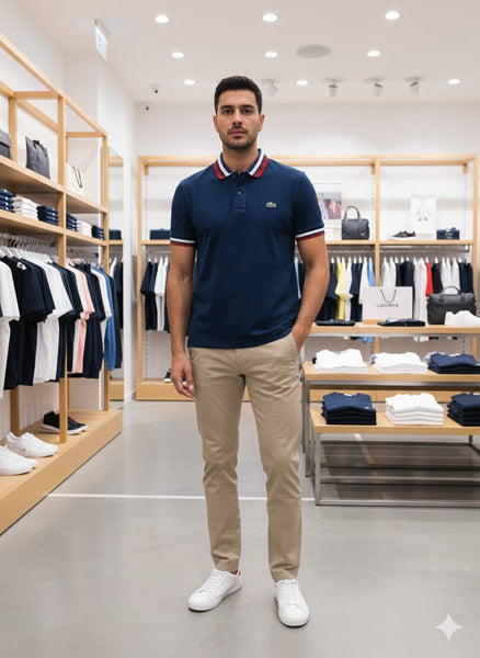 Premium Blue Polo Shirt with Contrast Collar & Sleeve Stripes
