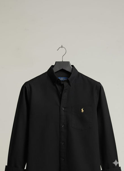 Men’s Classic Black Casual Shirt  Premium Solid Long Sleeve Style