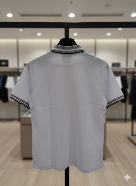 Men’s Classic White Polo T-Shirt with Contrast Collar & Sleeve Trim