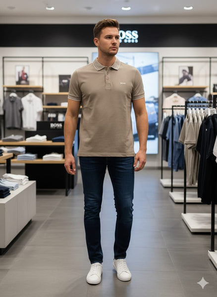 Men’s Premium Beige Polo T-Shirt with Contrast Collar