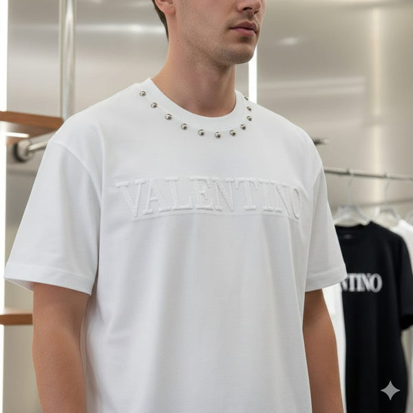 Premium White Designer T-Shirt Elegant Studded Logo Edition