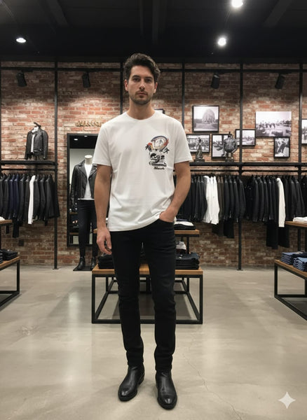 Men’s White Graphic Printed T-Shirt – Stylish Everyday Casual