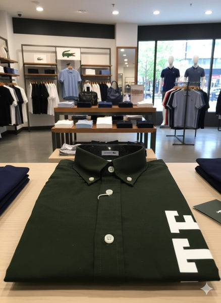 Premium Green  Button-Down Shirt with Bold Vertical Logo Print