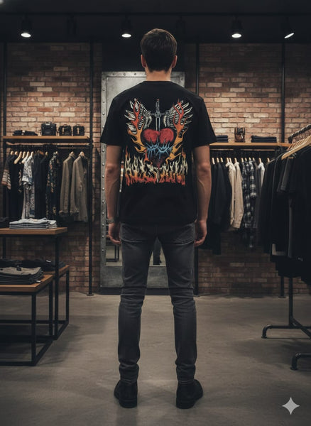 Men’s Black Graphic Printed T-Shirt – Bold Casual Street Style