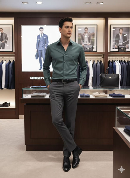 Premium Men’s Solid Green Formal Shirt Stylish Slim Fit Casual & Office Wear