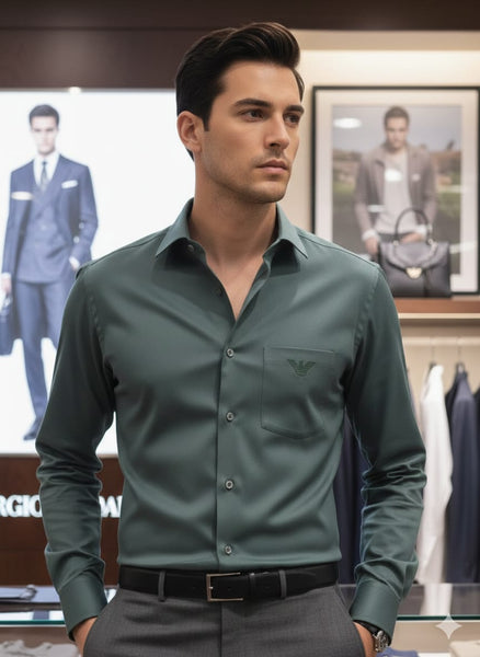 Premium Men’s Solid Green Formal Shirt Stylish Slim Fit Casual & Office Wear