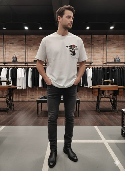 Men’s White Graphic Printed T-Shirt  Casual Trendy Comfort
