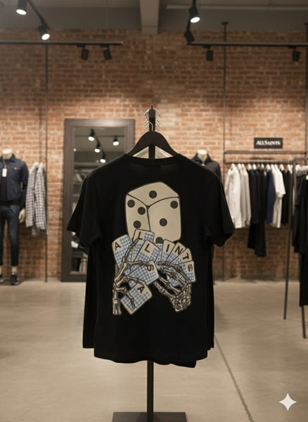 Black Streetwear T-Shirt with Dice Graphic Print