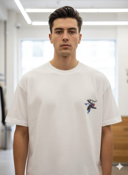 Premium White Abstract Arrow Print T-Shirt