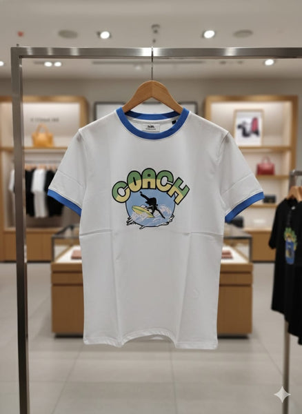 Premium Graphic Ringer T-Shirt for Men Surf Print Casual Tee