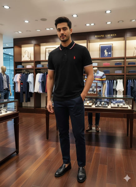 Black Classic Polo Shirt – Signature Red Logo Edition
