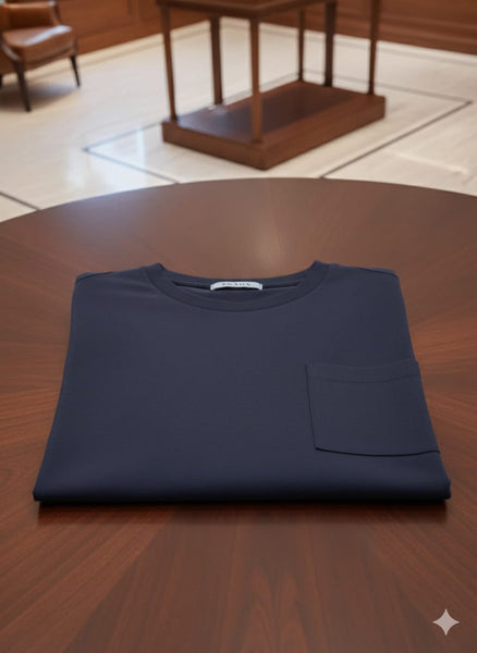 Navy Blue Minimal Pocket T-Shirt  Luxury Essential Edition