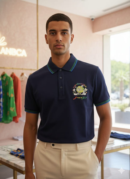 Imported Brand  Navy Graphic Polo Shirt Sporty Luxury Edition