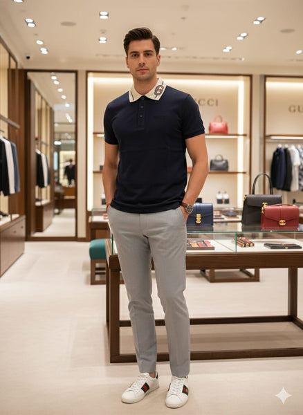 Premium Navy Polo Shirt with Signature Collar Detail Luxury Style