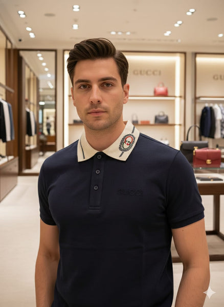 Premium Navy Polo Shirt with Signature Collar Detail Luxury Style