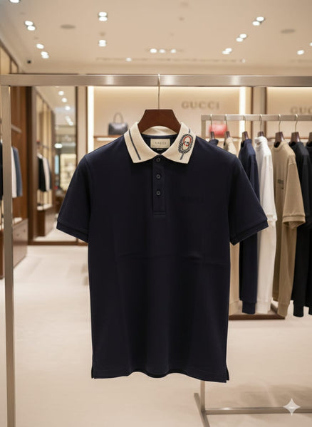 Premium Navy Polo Shirt with Signature Collar Detail Luxury Style