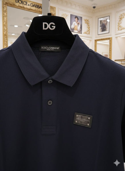 Premium Navy Blue Logo Plaque Polo Shirt Elegant Signature Edition