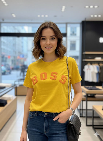 Women’s Yellow Logo T-Shirt Elegant Everyday Casual Wear