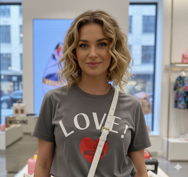 Women’s Grey Love Print T-Shirt with Heart Logo