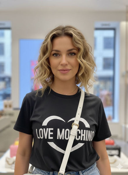 Women’s Black Logo T-Shirt with Heart Print Classic Stylish Casual Wear