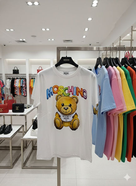 Women’s White Graphic T-Shirt with Colorful Teddy Print