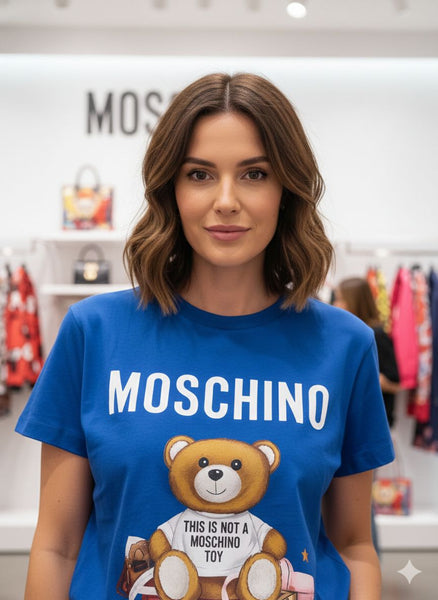 Women’s Blue Graphic T-Shirt with Teddy Bear Print