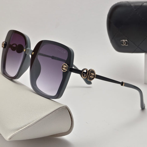 Imported Oversized Square Sunglasses with Gold Brand Logo Detail