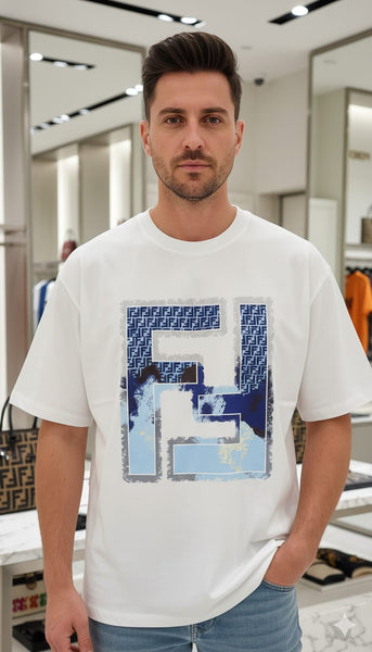 Premium White FF Graphic Logo T-Shirt Modern Luxury Style