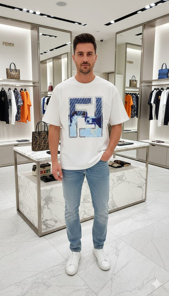 Premium White FF Graphic Logo T-Shirt Modern Luxury Style