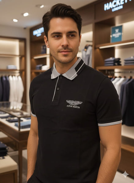 Premium Black Polo Shirt with Contrast Collar Signature Edition