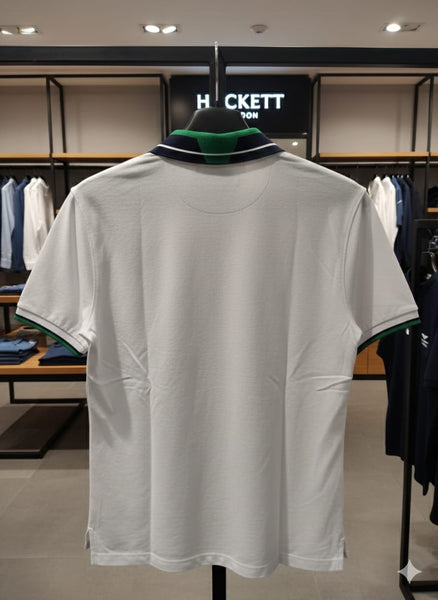 Premium White Polo Shirt with Green Contrast Collar