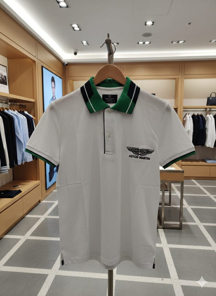 Premium White Polo Shirt with Green Contrast Collar