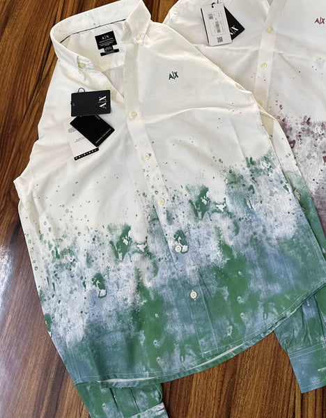 White Designer Shirt with Artistic Color Splash Detail