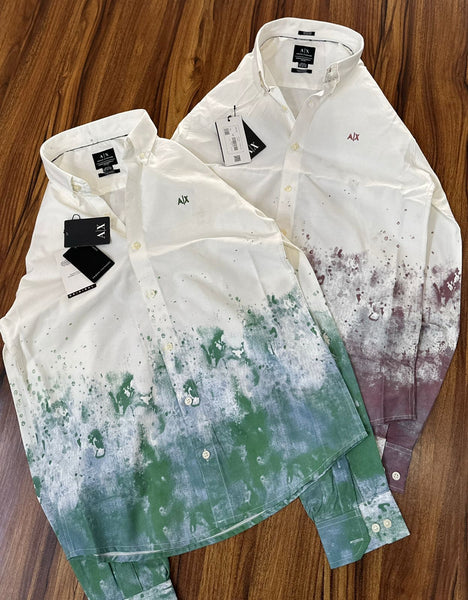 White Designer Shirt with Artistic Color Splash Detail
