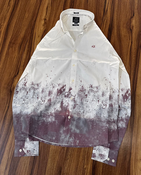 White Designer Shirt with Artistic Color Splash Detail