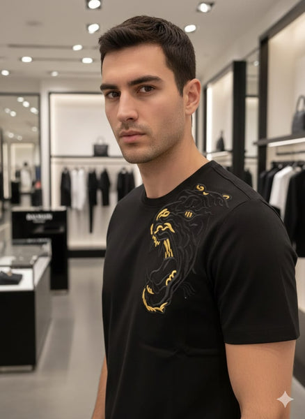 Premium Brand  Black T-Shirt with Tiger Embroidery Design