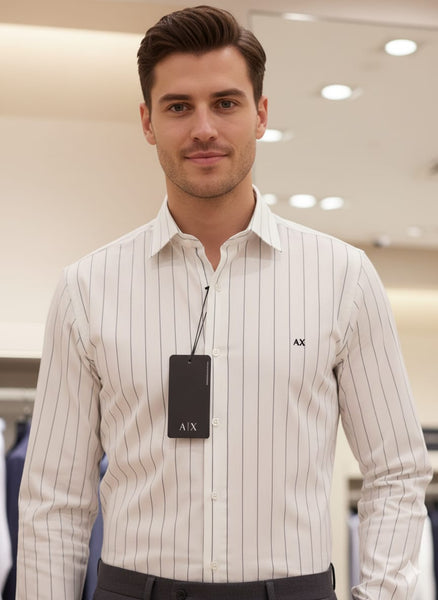 Premium Men’s White Striped Regular-Fit Formal Shirt