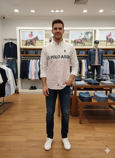 Men’s Colorblock Casual Shirt with Bold Logo