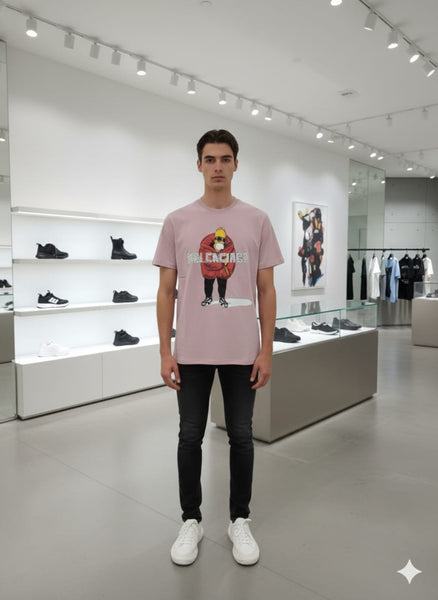 Premium Pink Cartoon Graphic Printed T-Shirt for Men