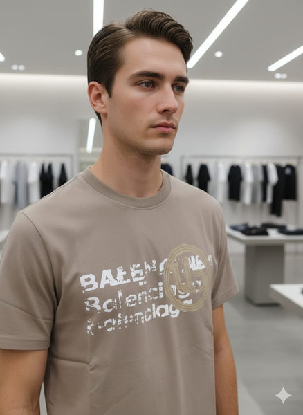 Premium Beige Logo Printed T-Shirt for Men