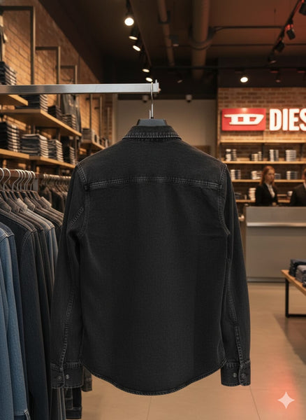 Premium Luxury Black Denim Shirt – High-End Modern Slim Fit Overshirt