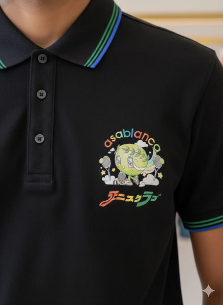 Premium Black  Regular Fit Contrast Stripe Detail Polo shirt