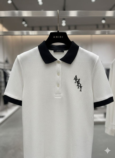 Elegant White & Black Collar Women’s Polo T-Shirt