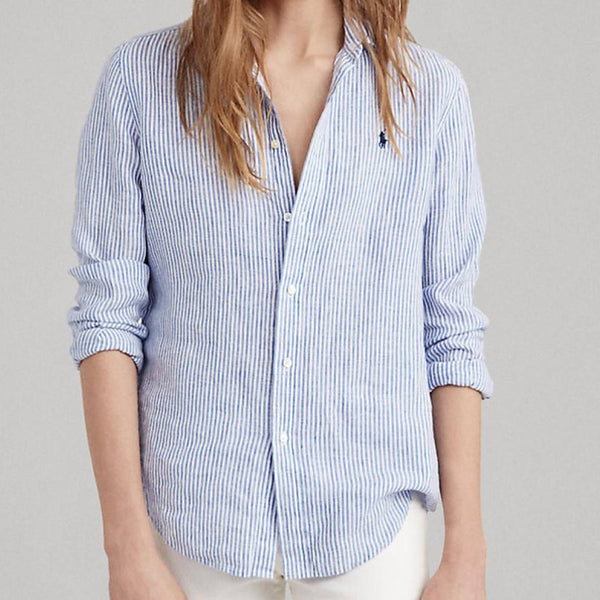 Classic Pastel Stripe Women’s Button-Down Shirt  Elegant Everyday Formal Wear