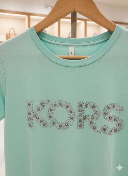 Chic Mint Green Designer Women’s T-Shirt  Elegant Logo Style Tee