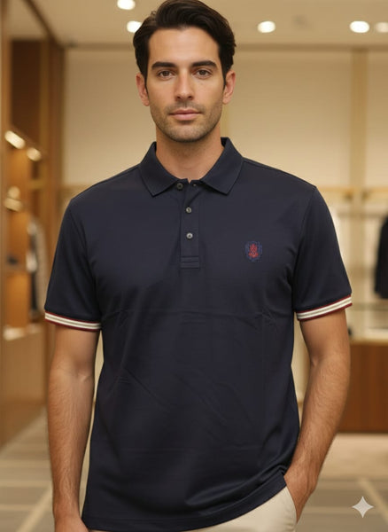 Premium Navy Blue Classic Polo T-Shirt with Signature Trim