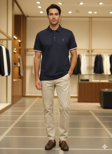 Premium Navy Blue Classic Polo T-Shirt with Signature Trim