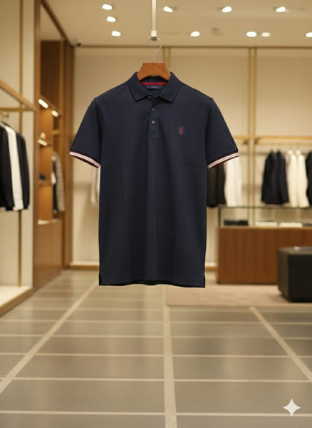 Premium Navy Blue Classic Polo T-Shirt with Signature Trim