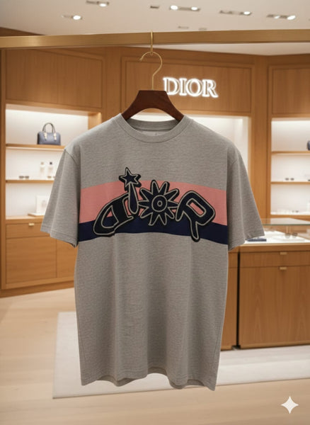 Premium Grey Classic T-Shirt with Iconic Brand Logo Stripe