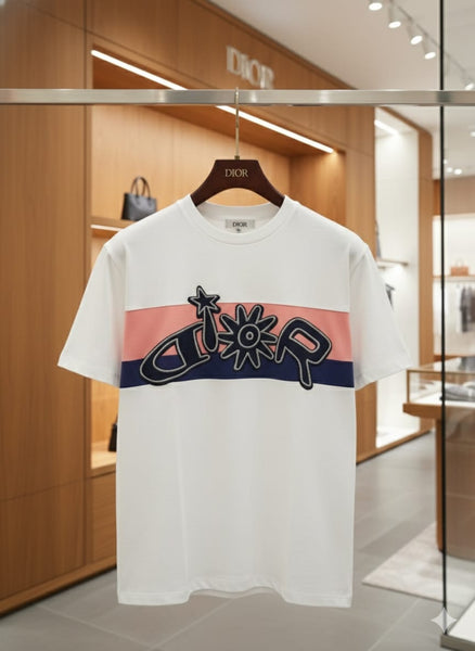 Imported White Designer T-Shirt with Iconic Brand Logo Band